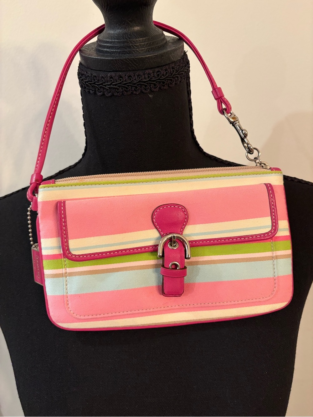 Coach Pink Striped Wristlet - Picture 5 of 13